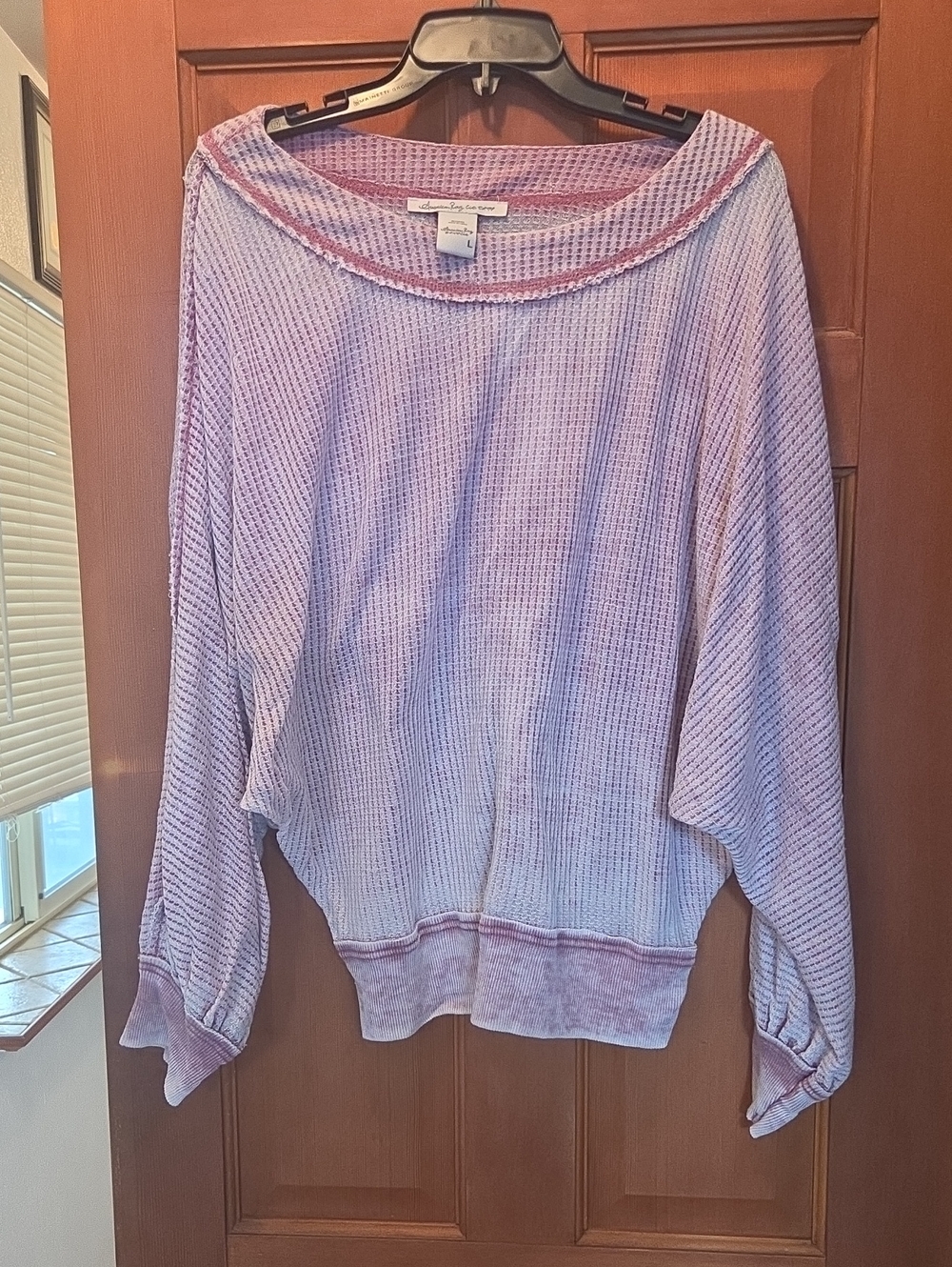 American Rag Lavender Pink Off-the-Shoulder Waffle Knit Sweater
